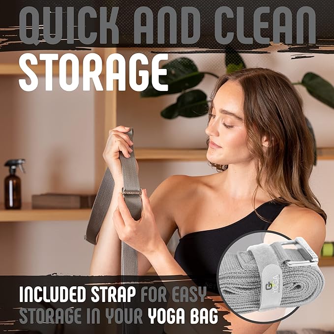 Gradient Fitness Yoga Strap, Friction-Less Easy-Feed Buckle, Super Soft Cotton/Polyester Blend Webbing, Free eGuide. (8 Feet)-GravixFit