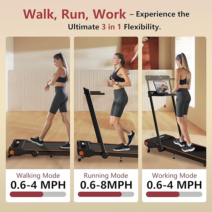 Foldable Treadmill with Incline Treadmill with Home Removable Desk Workstation 3.0 HP 3 in 1 Folding Small Compact Walking Treadmills 300 Lbs Capacity for Home Office-GravixFit