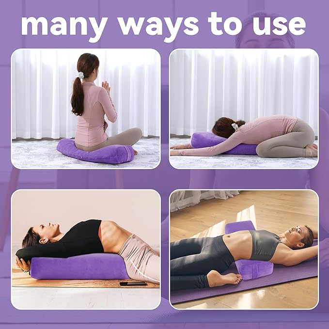 ROYALAY 2 Pcs Yoga Bolster Pillow for Restorative Yoga, Rectangular and Cylinder Meditation Pillow Set with Carrying Handles, Supportive Cushion for Exercise Workout Stretching Meditation,Purple-GravixFit