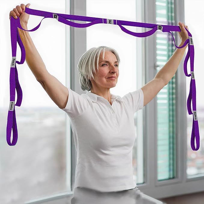 Stretching Strap Yoga Strap with 10 Loops, Non-Elastic Stretch Band for Physical Therapy, Flexibility, Exercise, Pilates, Dance & Gymnastics Workout-GravixFit