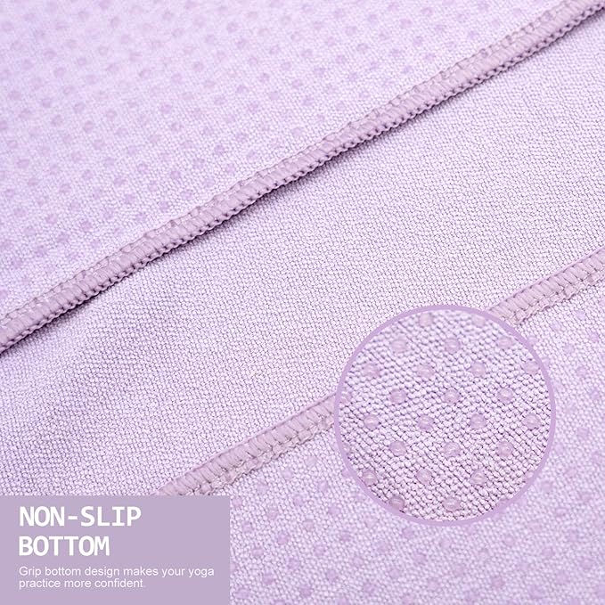 Eunzel Yoga Towel,Hot Yoga Mat Towel with Grip Dots Sweat Absorbent Non-Slip for Hot Yoga, Pilates and Workout 24" x72", Taro Purple-GravixFit