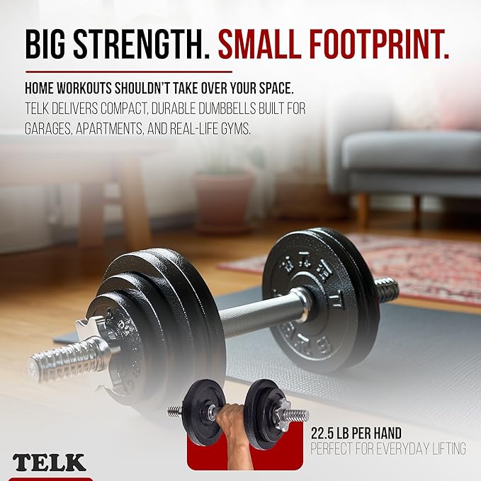 TELK – Adjustable Dumbbell Set – Home Gym Weight Set with Baked Enamel Cast Iron Plates – Space-Saving Free Weights for Strength Training-GravixFit