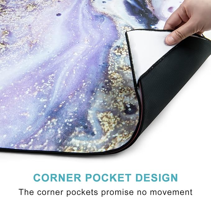 QiyI Yoga Mat Towel with Corner Pockets, Non Slip Sweat Absorbent Hot Yoga Towels, Soft Yoga Blankets with Travel Bag, Skidless Mat Cover for Workout, Gym, Fitness - 74"x26", Purple Gold Marble-GravixFit