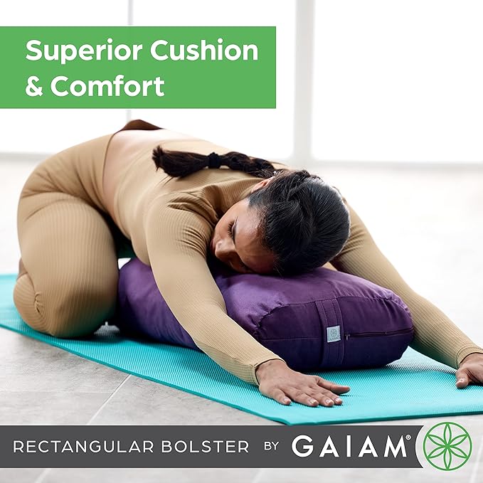 Gaiam Yoga Bolster - Long, Rectangular Meditation Pillow - Supportive Cushion for Restorative Yoga and Sitting on the Floor - Built-In Carrying Handle - Machine Washable Cover'-GravixFit