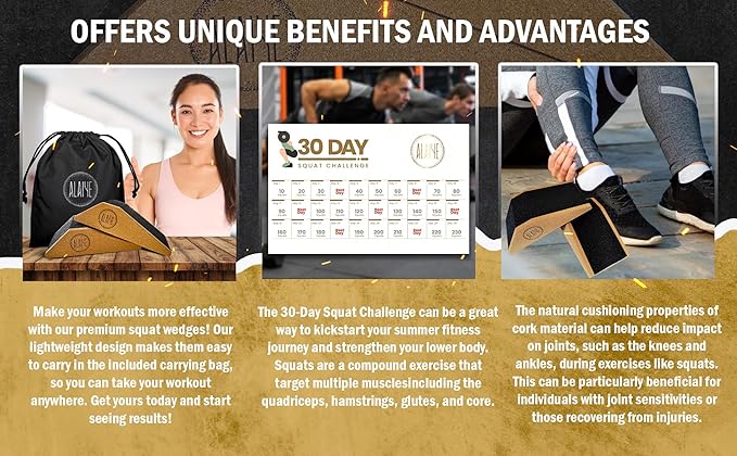 Squat Wedge Blocks - Pack of 2 Non-Slip Slant Board for Legs, Ankle, Calf Stretching - Squat Ramps for Lower Body Strength, Heel Elevation, Planks, Yoga with Bag & 30 Day Squat Challenge Chart-GravixFit