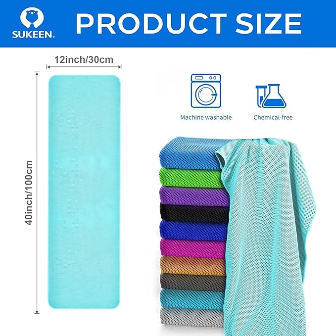Sukeen 10 Pack Cooling Towels (40"x12") for Sweat, Quick-Drying Neck Cooling Wraps, Soft Breathable Cooling Towels for Neck and Face, Chilly SportsTowel for Yoga, Sport, Running, Workout-GravixFit