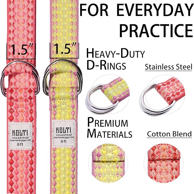 Yoga Exercise Adjustable Straps 8FT with Durable D-Ring for Pilates & Gym Workouts | Hold Poses, Stretch, Improve Flexibility & Maintain Balance-GravixFit
