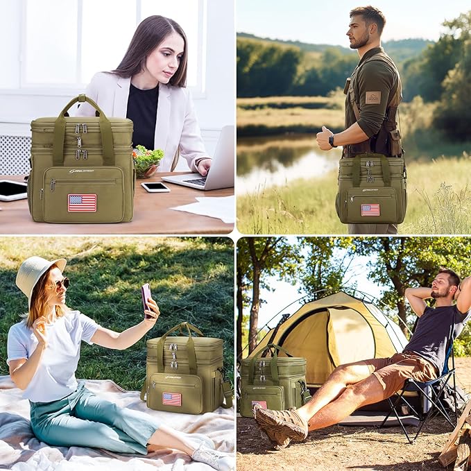 Maelstrom Tactical Lunch Box for Men, 23L Insulated Lunch Bag, Expandable Double Deck Cooler Bag, Lightweight Leakproof Tote Bag With Side Tissue Pocket, Suit For Men and Women, Khaki-GravixFit