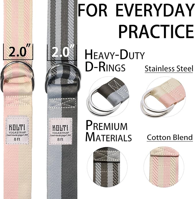 Yoga Exercise Adjustable Straps 8FT with Durable D-Ring for Pilates & Gym Workouts | Hold Poses, Stretch, Improve Flexibility & Maintain Balance-GravixFit