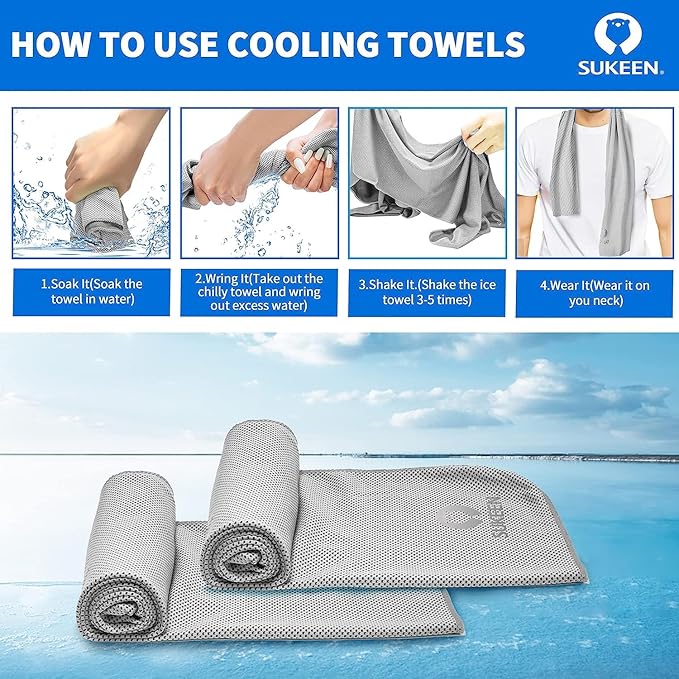Sukeen 8 Pack Cooling Towel (40"x12"), Ice Towel Sets,Soft Breathable Chilly Towel,Microfiber Towel for Yoga,Sport,Running,Gym,Workout,Camping,Fitness,Workout-GravixFit