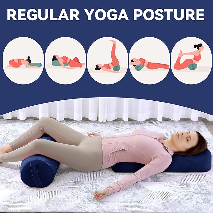 ROYALAY 2 Pcs Yoga Bolster Pillow for Restorative Yoga, Rectangular and Cylinder Meditation Pillow Set with Carrying Handles, Supportive Cushion for Exercise Workout Stretching Meditation,Dark Blue-GravixFit