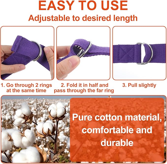 10 Pcs Yoga Strap for Stretching Bulk 6ft Exercise Stretch Band with Metal D Ring Adjustable Pilates Non Elastic Yoga Stretch Belt for Women Men Physical Fitness Gym Workout Dance-GravixFit