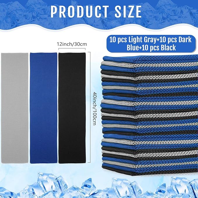 Hosuly 30 Pack Cooling Towels, 40"x12" Ice Breathable Soft Chilly Sweat Rag Microfiber Workout Rags for Gym Cooling Towels for Neck and Face for Yoga Golf Sport Running-GravixFit