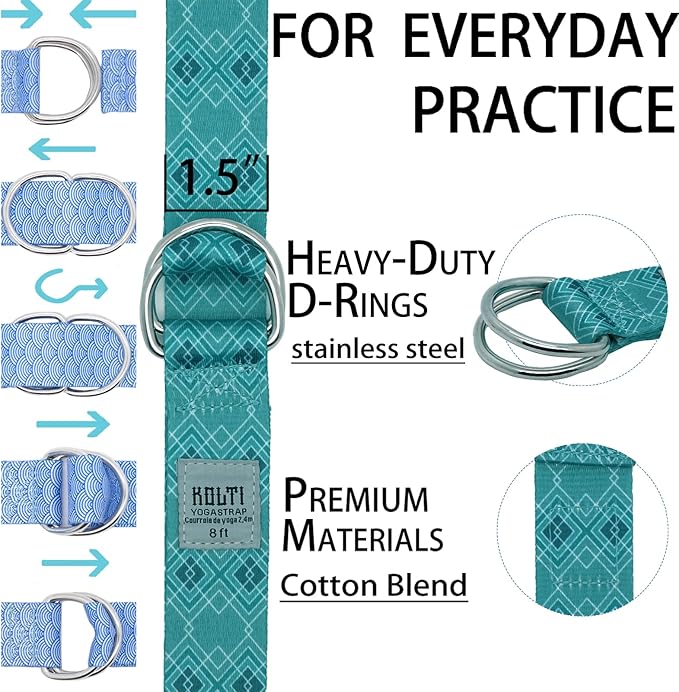 Yoga Exercise Adjustable Straps 8FT with Durable D-Ring for Pilates & Gym Workouts | Hold Poses, Stretch, Improve Flexibility & Maintain Balance-GravixFit