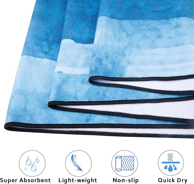 QiyI Yoga Mat Towel with Corner Pockets, Non Slip Sweat Absorbent Hot Yoga Towels, Soft Yoga Blankets with Travel Bag, Skidless Mat Cover for Workout, Gym, Fitness - 70"x26", Blue Tie Dye-GravixFit