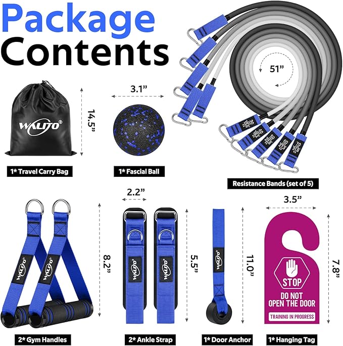 WALITO Resistance Bands Set - Exercise Bands with Handles, Door Anchor, Legs Ankle Straps, for Heavy Resistance Training, Physical Therapy, Muscle Training, Yoga, Home Workouts-GravixFit
