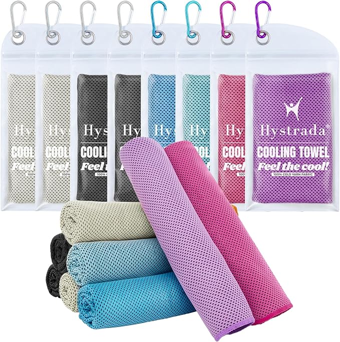 8 Packs Cooling Towel (40 x 12), Ice Towel, Microfiber, Soft Breathable Chilly Towel Stay Cool for Yoga, Workout, Sport, Gym, Camping, Fitness, Running, Workout & More Activities - Multicolor-GravixFit