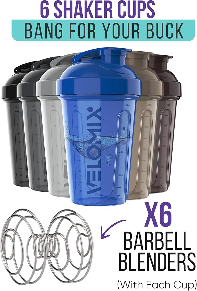 '-6 PACK- Shaker Cups for Protein Shakes 20 oz - 6x Wire Whisk | Leak Proof Protein Shaker Bottle for Protein Shakes, Shaker Bottle Pack for Pre & Post Workout, Shaker Cup (Modern Neutrals)-GravixFit