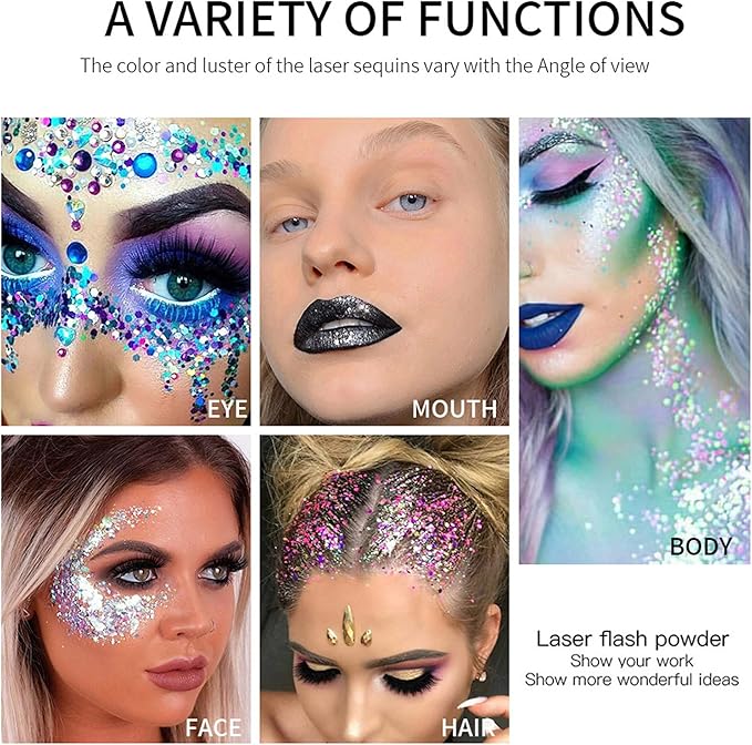 MAEPEOR Chunky Face Body Glitter Gel 19 Colors Mermaid Sequins Holographic Body Glitter Gel Long-Lasting Festival Makeup Glitter Paint for Face Body Hair Nails (30g, 03 Pink)-GravixFit