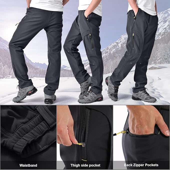 Toomett Men's hiking Snow Pants Skiing Winter Insulated Fleece lined Outdoor Water Repellent camping,walking,fishing
