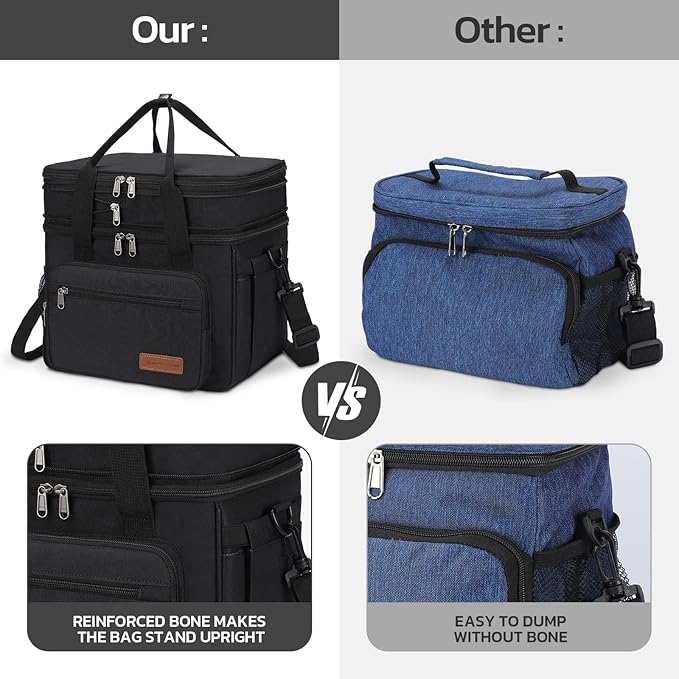 Maelstrom Lunch Box, 23L Insulated Lunch Bag, Expandable Double Deck Cooler Bag, Lightweight Leakproof Tote Bag With Side Tissue Pocket, Suit For Men and Women, Black-GravixFit