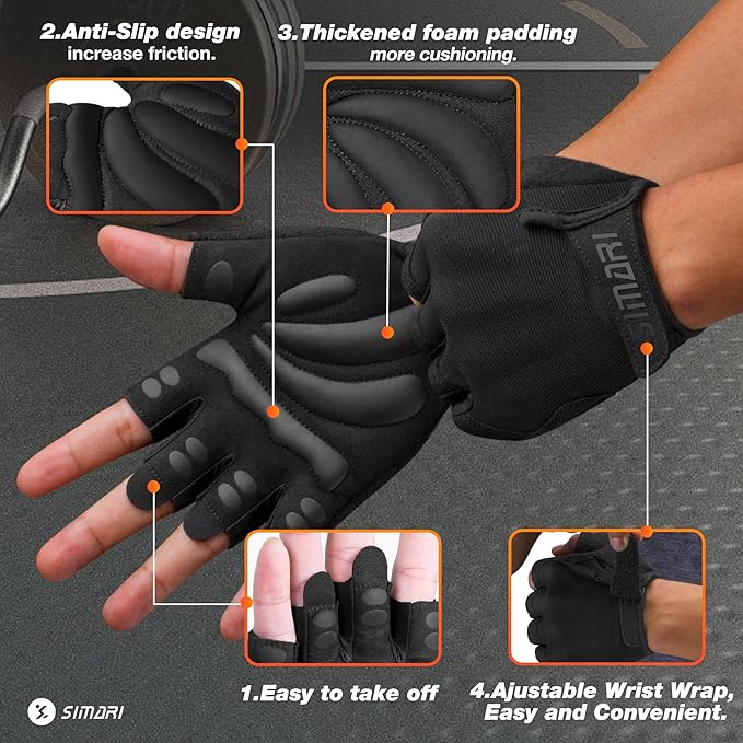SIMARI Breathable Workout Gloves for Men and Women, Padded Weight Lifting Gloves with Great Grip, Full Palm Protection for Gym Training, Cycling, Weightlifting, Exercise, Crossfit, Climbing