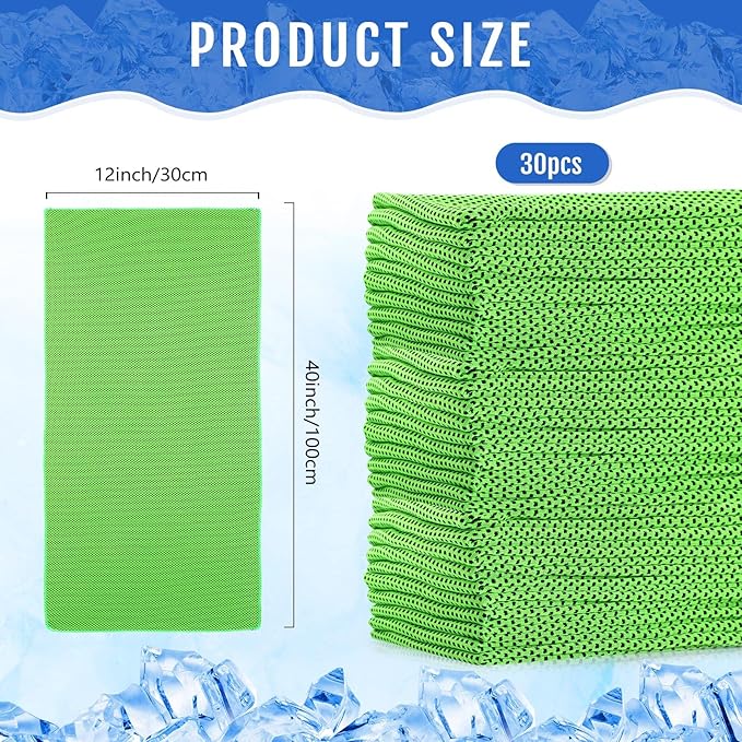 Hosuly 30 Pack Cooling Towels, 40"x12" Ice Breathable Soft Chilly Sweat Rag Microfiber Workout Rags for Gym Cooling Towels for Neck and Face for Yoga Golf Sport Running-GravixFit