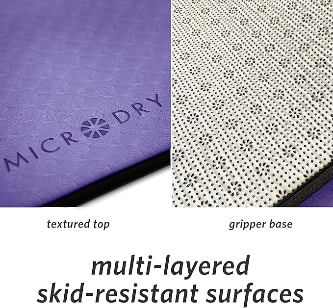 MICRODRY Deluxe Fitness Exercise Yoga Mat for Home & Gym, Extra Thick for High Impact Training, Multi Layered Skid Resistant Surface, Odor Neutralizing with Carrying Strap-GravixFit
