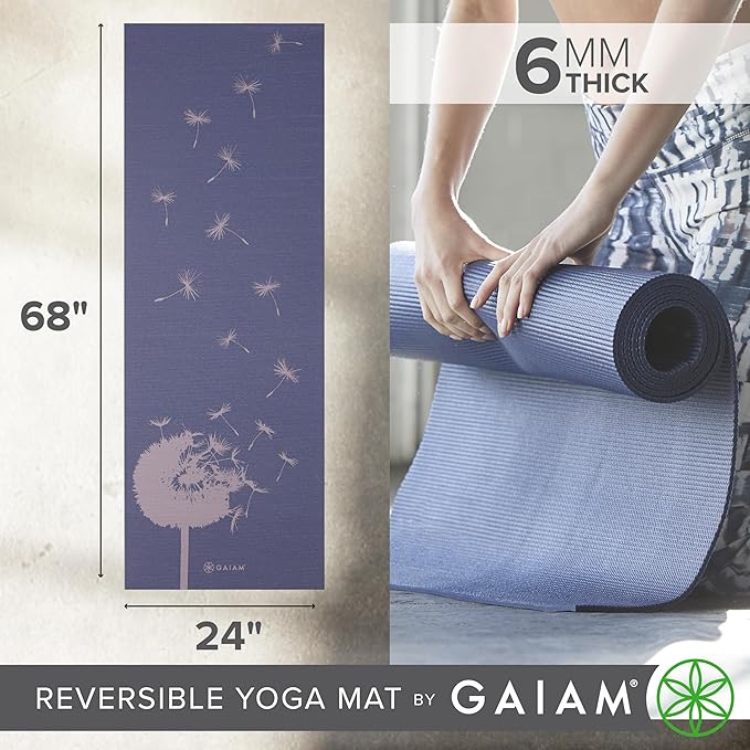 Gaiam Yoga Mat - Premium 6mm Print Reversible Extra Thick Non Slip Exercise & Fitness Mat for All Types of Yoga, Pilates & Floor Workouts (68" x 24" x 6mm Thick)-GravixFit