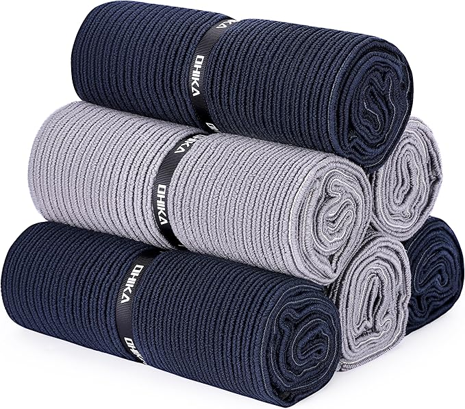 Microfiber Gym Towels with Snap Strap Closure, Ribbed Pattern Sports Towels for Yoga, Home and Outdoor Activities, 27” x 16”, 6 Pack, Black/Grey-GravixFit