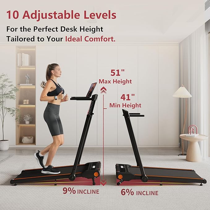 Foldable Treadmill with Incline Treadmill with Home Removable Desk Workstation 3.0 HP 3 in 1 Folding Small Compact Walking Treadmills 300 Lbs Capacity for Home Office-GravixFit