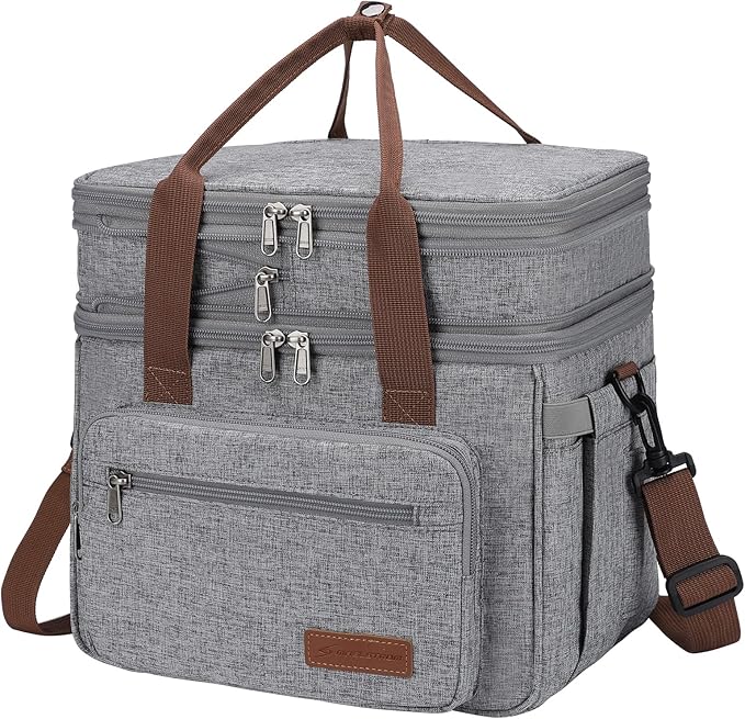 Maelstrom 23L Insulated Lunch Box For Men Women,Expandable Double Deck Lunch Cooler Bag,Lightweight Leakproof Tote Bag With Side Tissue Pocket,Gray-GravixFit