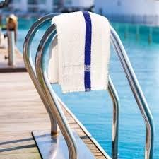 Towels N More 24x48 Soft Poolside Towels - 24 Large Super Absorbent Pool Towel White and Blue Center Stripe - Ideal for Home, Pool, Spa, Gym, Hotel, Motel Rental Room Use - 100% Cotton Bath Towels-GravixFit