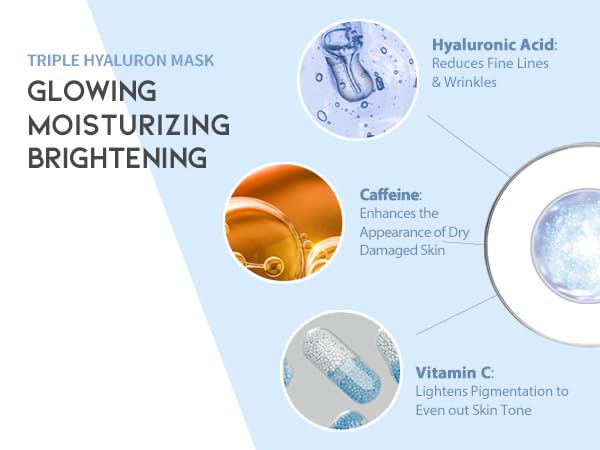 #OOTD Triple Hyaluron Hydrating Mask for Dry and Sensitive Skin, Anti Aging, Tightening and Moisturizing, Korean Vegan Beauty, Hyaluronic Acid, Caffeine, Vitamin C 10EA-GravixFit