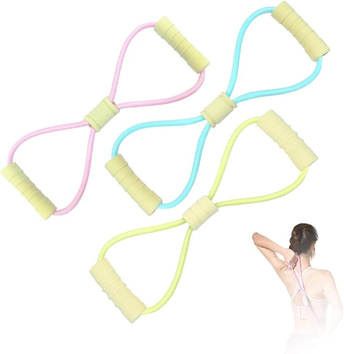 Figure 8 Fitness Resistance Bands with Handles, Yoga Resistance Band Stretch Fitness Band, Chest Expander, for Arm and Shoulder Stretch, Rope 8 Word Elastic for Women and Men（3 Pack）-GravixFit