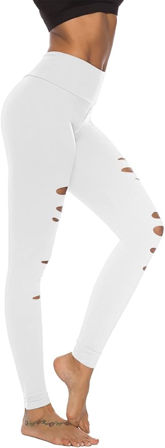 DIBAOLONG Womens High Waist Yoga Pants Cutout Ripped Tummy Control Workout Running Yoga Skinny Leggings-GravixFit