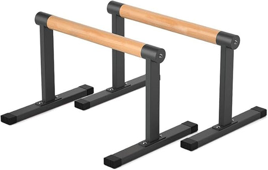 11.8" High Wooden Parallel Bar and Dip Bar with Thick Beech Handles, Push-up Bar, Rock-Free Fitness Equipment for Handstand, L-Sit, Gymnastics, Strength Training Home Gym,440lbs-GravixFit