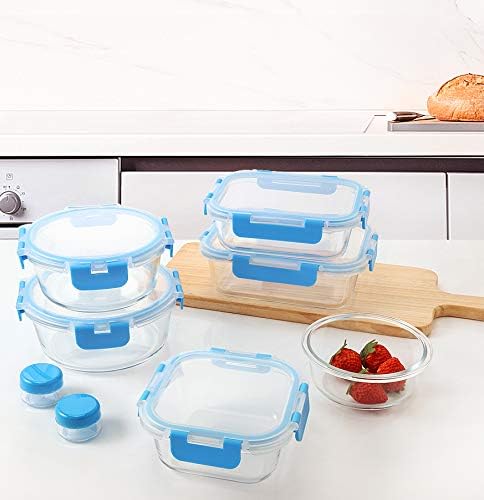 M MCIRCO 24-Piece Glass Food Storage Containers with Upgraded Snap Locking Lids,Glass Meal Prep Containers Set - Airtight Lunch Containers, Microwave, Oven, Freezer and Dishwasher, Blue-GravixFit
