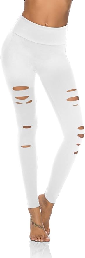 DIBAOLONG Womens High Waist Yoga Pants Cutout Ripped Tummy Control Workout Running Yoga Skinny Leggings-GravixFit