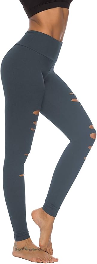 DIBAOLONG Womens High Waist Yoga Pants Cutout Ripped Tummy Control Workout Running Yoga Skinny Leggings-GravixFit
