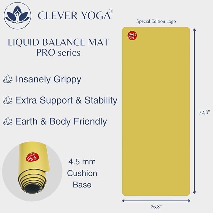 Clever Yoga Liquid Balance Thick Yoga Mat - Pro Exercise Yoga Mat with Non-Slip Surface for Home Gym, Earth-Friendly & Recyclable Pilates and Workout Pad Women & Men, 4.5 mm-GravixFit