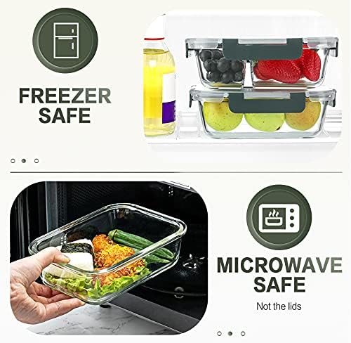 10 Packs 30 oz Glass Meal Prep Containers,Glass Food Storage Containers with Lids,Airtight Lunch Bento Boxes,Microwave,Freezer and Dishwasher,Gray-GravixFit