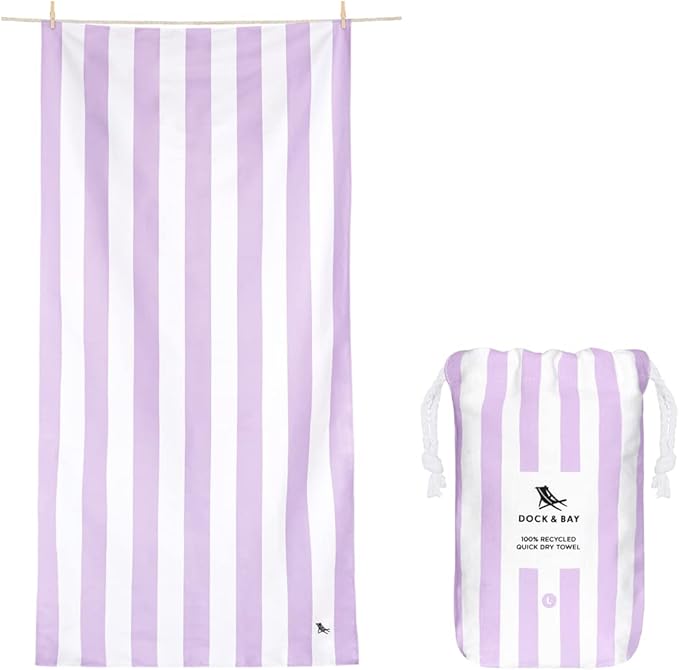 Dock & Bay Beach Towel - Quick Dry, Sand Free - Compact, Lightweight - 100% Recycled - Includes Bag - Cabana Light - Lombok Lilac - Extra Large (200x90cm, 78x35)-GravixFit