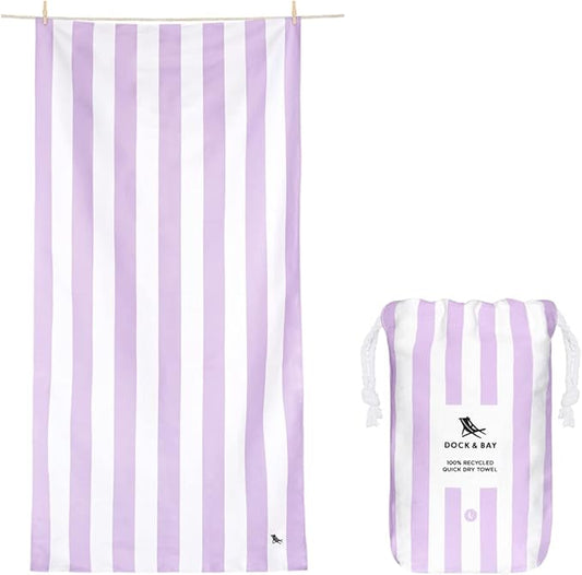 Dock & Bay Beach Towel - Quick Dry, Sand Free - Compact, Lightweight - 100% Recycled - Includes Bag - Cabana Light - Lombok Lilac - Extra Large (200x90cm, 78x35)-GravixFit