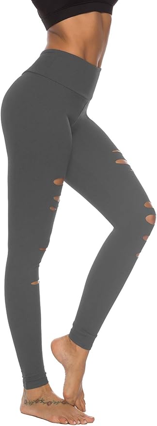 DIBAOLONG Womens High Waist Yoga Pants Cutout Ripped Tummy Control Workout Running Yoga Skinny Leggings-GravixFit