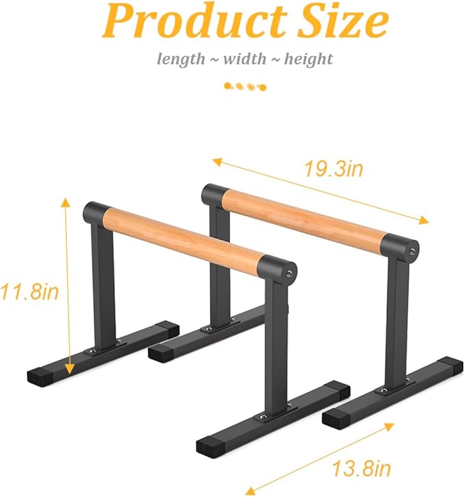 11.8" High Wooden Parallel Bar and Dip Bar with Thick Beech Handles, Push-up Bar, Rock-Free Fitness Equipment for Handstand, L-Sit, Gymnastics, Strength Training Home Gym,440lbs-GravixFit