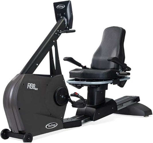 RB8MAX Recumbent Exercise Bike, Gray, Low-Impact Exercise, 360-Degree Swivel Seat, Engaging Programs Including Measuring Imbalances, & Compatible with Free NuStep Wellness App-GravixFit