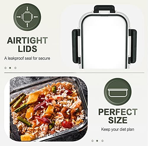 10 Packs 30 oz Glass Meal Prep Containers,Glass Food Storage Containers with Lids,Airtight Lunch Bento Boxes,Microwave,Freezer and Dishwasher,Gray-GravixFit