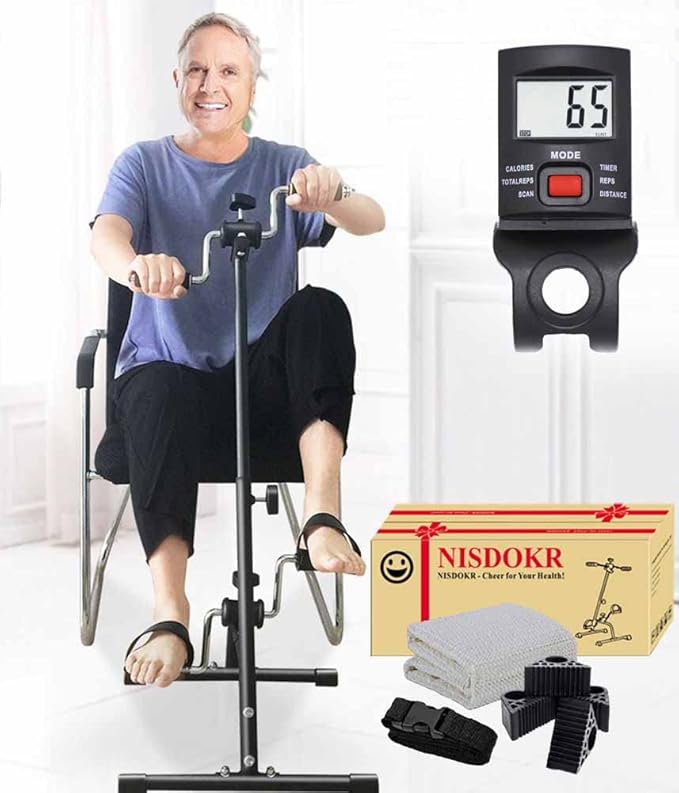 Pedal Exerciser Bike Hand Arm Leg and Knee Peddler Adjustable Fitness Equipment for Seniors, Elderly Home Pedal Exercise Bike for Total Body, with Gift Box & Monitor-GravixFit