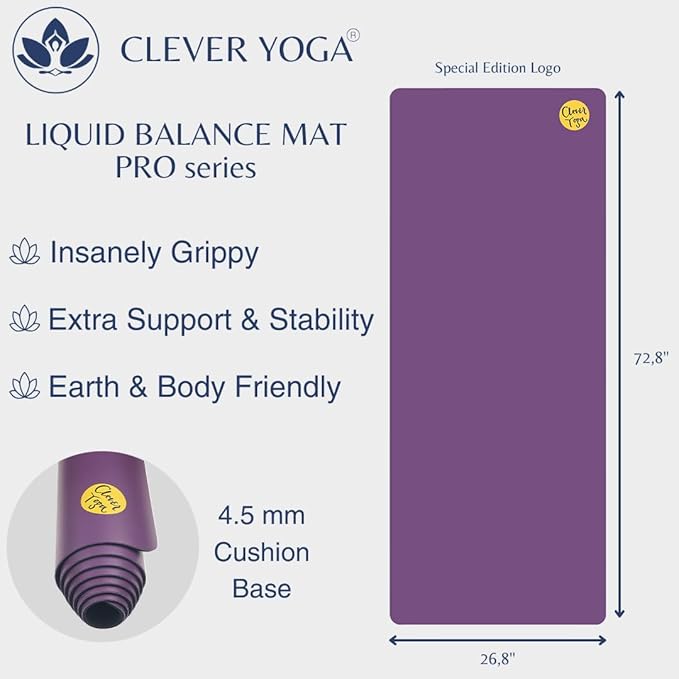 Clever Yoga Liquid Balance Thick Yoga Mat - Pro Exercise Yoga Mat with Non-Slip Surface for Home Gym, Earth-Friendly & Recyclable Pilates and Workout Pad Women & Men, 4.5 mm-GravixFit
